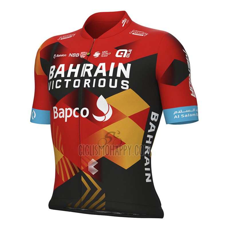 Bahrain Victorious Cycling Jersey Bib Short 2023 Short Sleeve Black Red